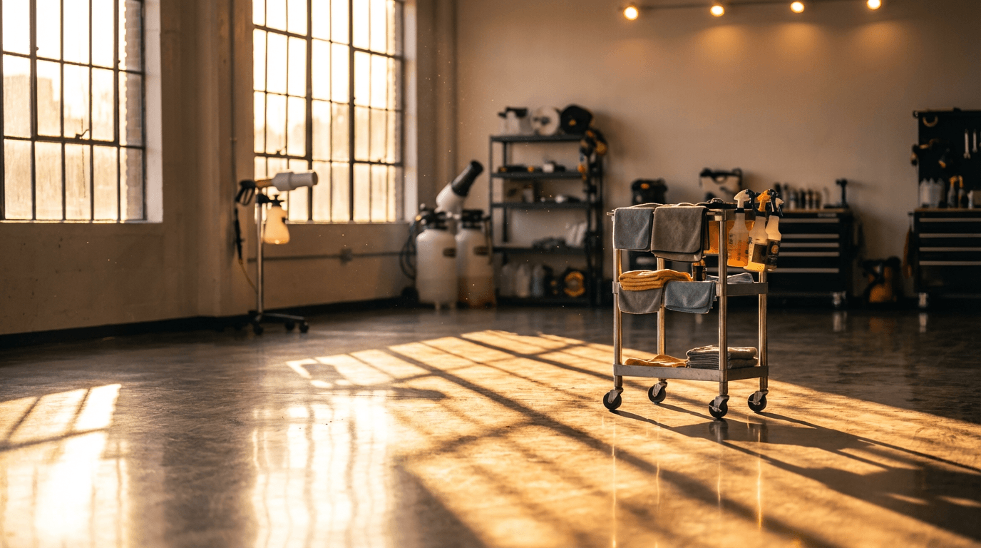 Freshly detailed vehicle in professional detailing bay